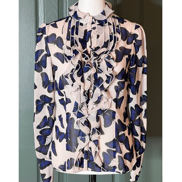 Go International Women's Butterfly Semi Sheer Ruffle Blouse Size Medium - Picture 1 of 10